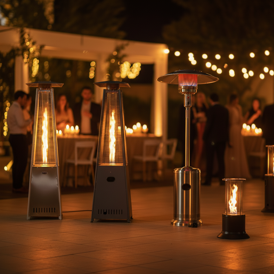 專業造型暖爐租借服務，包含金字塔、圓頂、火焰桌燈等多種戶外暖爐